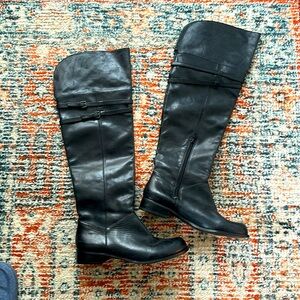 NWOT BCBG vintage black leather high boots, size 9 1/2